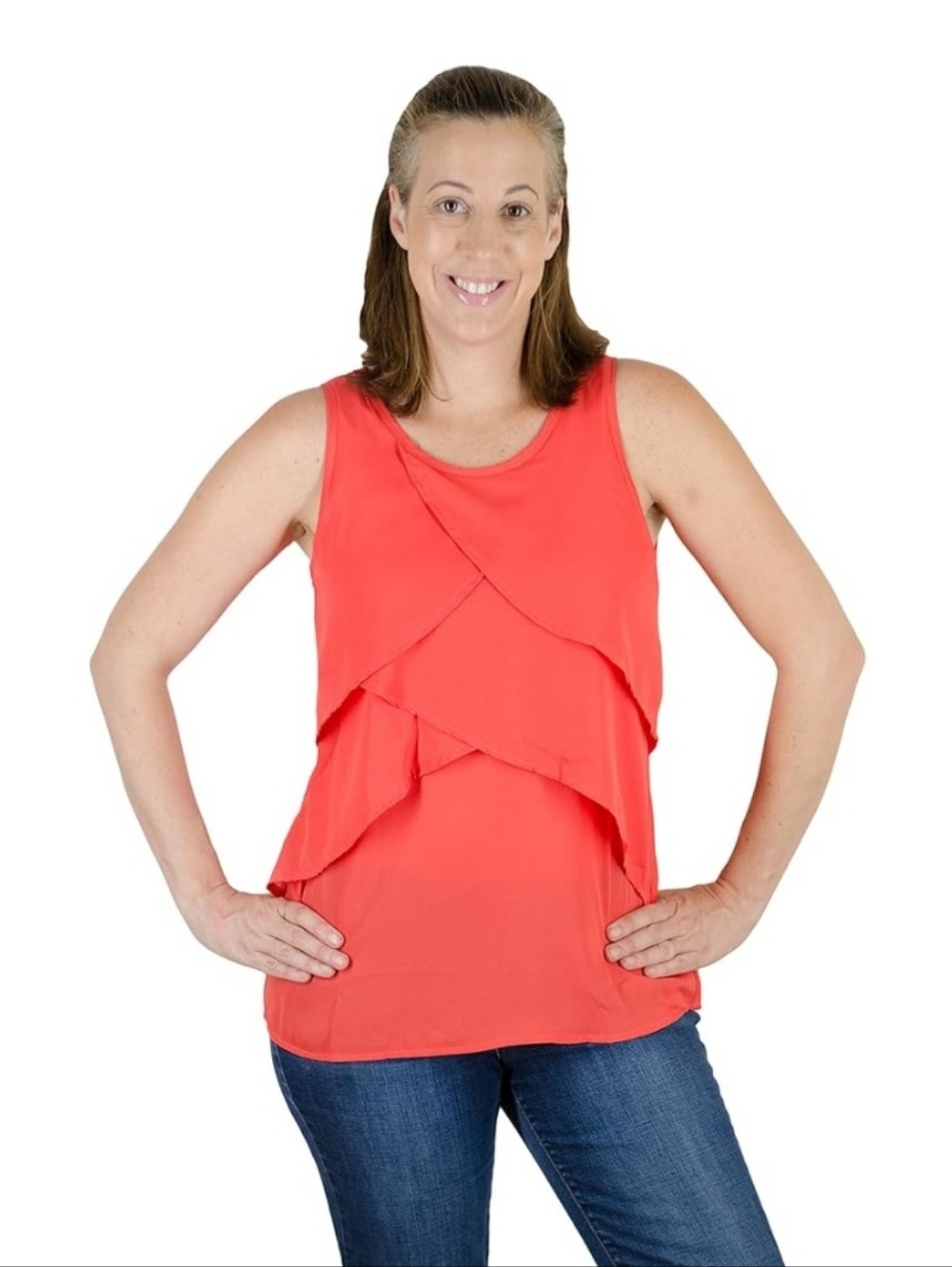 Latched Mama Chiffon Ruffle Nursing Tank Top Black Size M